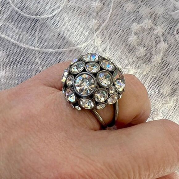 Vintage Fossil Rhinestone Disco Ball Cocktail Ring 7 - Picture 9 of 9
